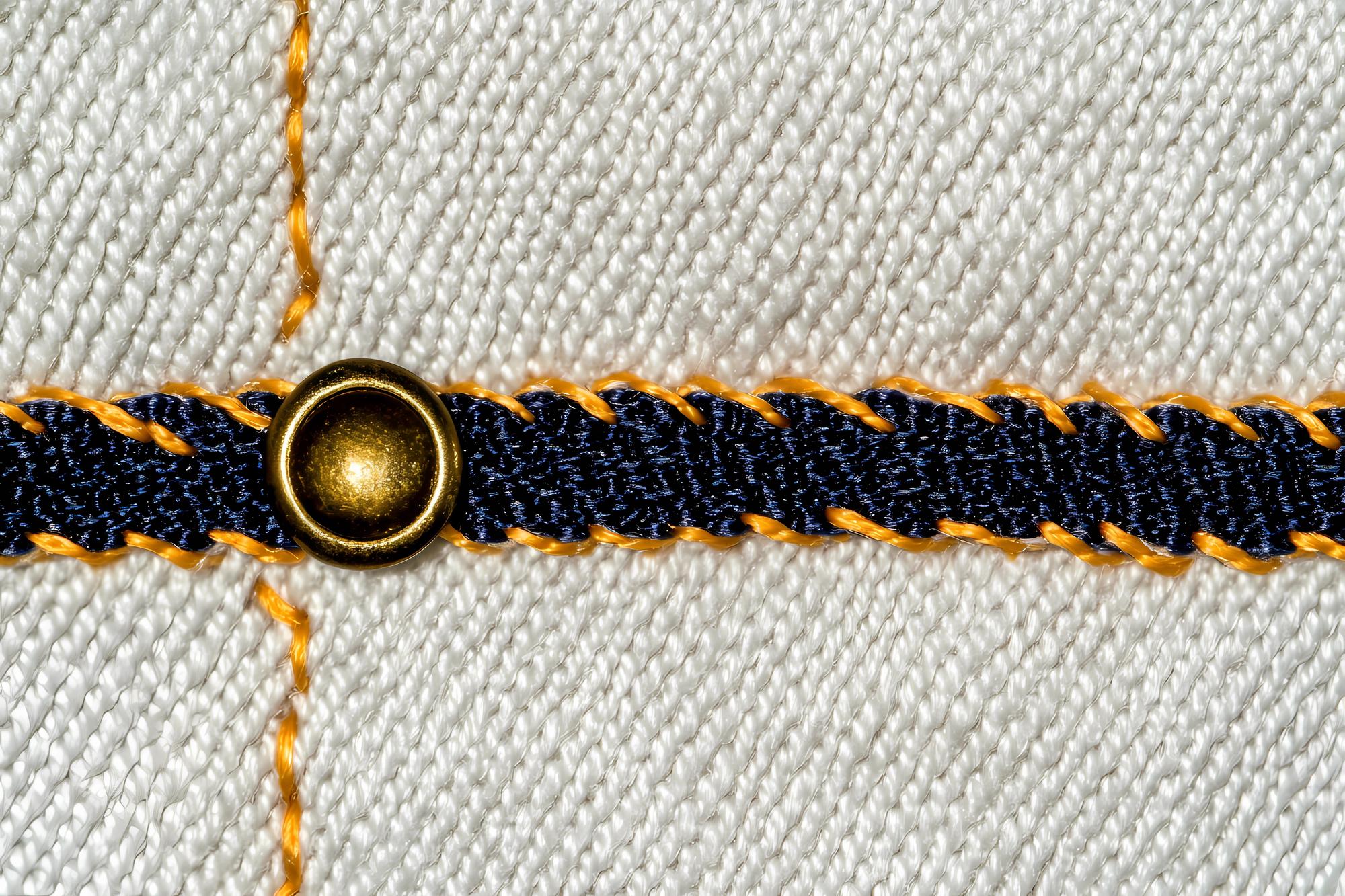 Artistic embroidery sample with metallic thread and close-up stitching