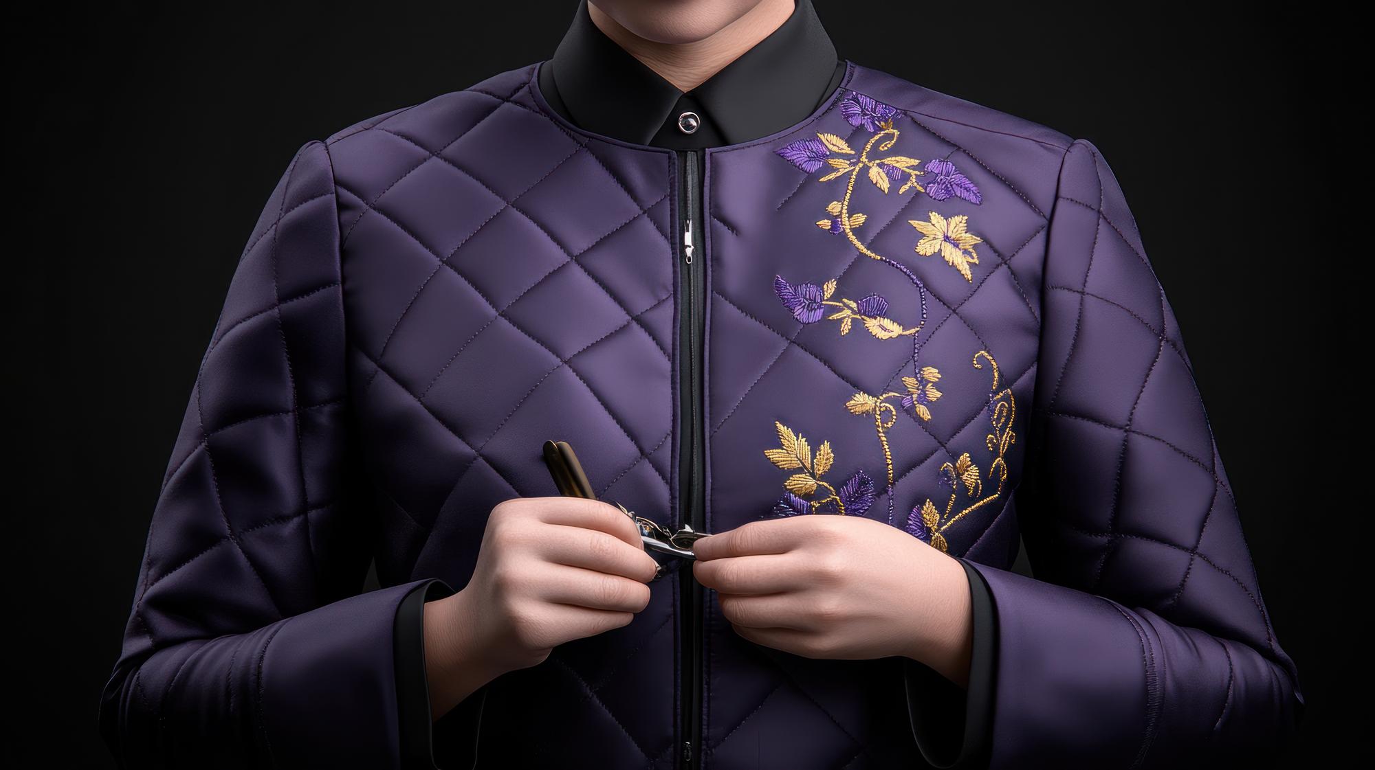 Large embroidered jacket detail with illuminated threads